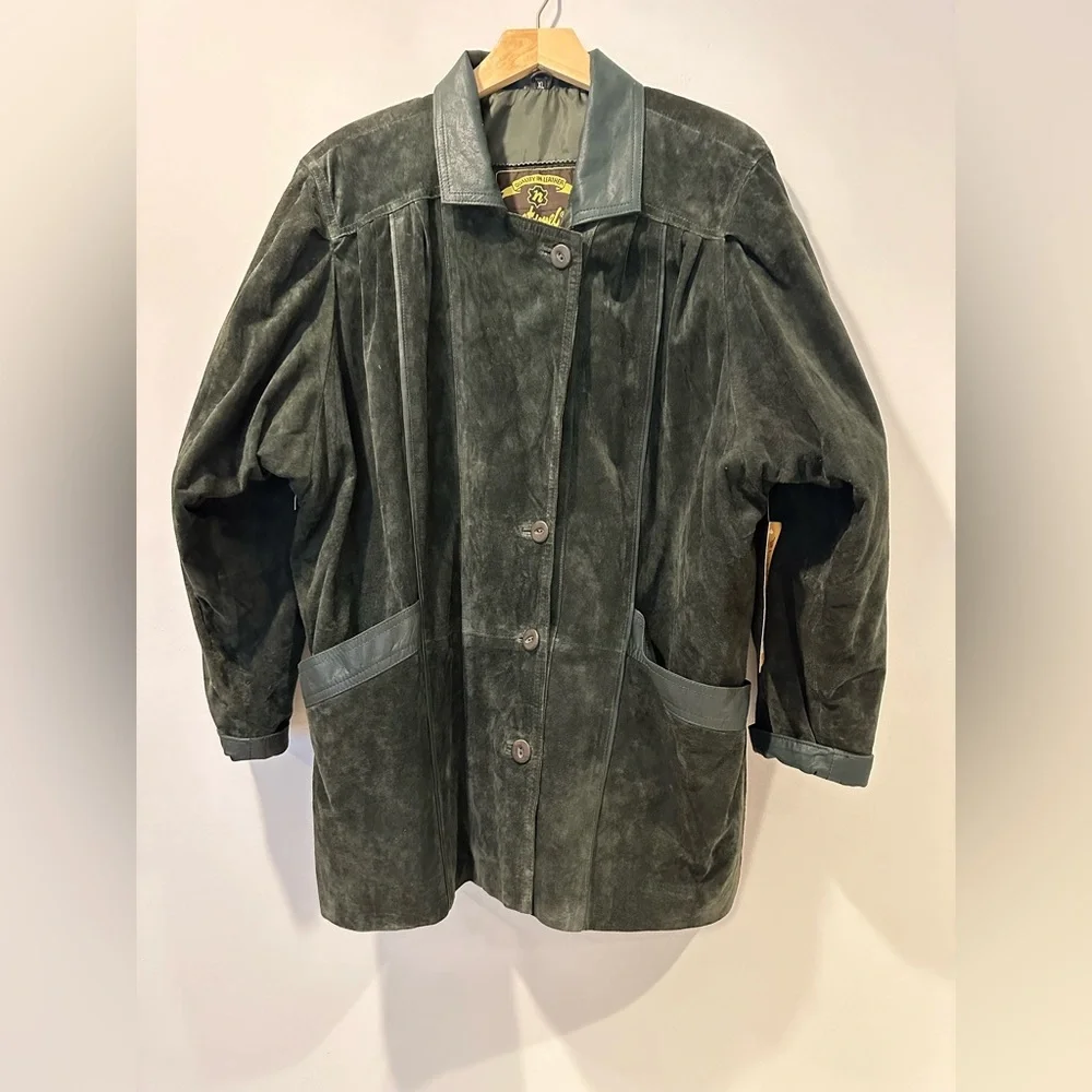 Naturel Women's Vintage Leather Jacket in Green - Picture 2 of 12